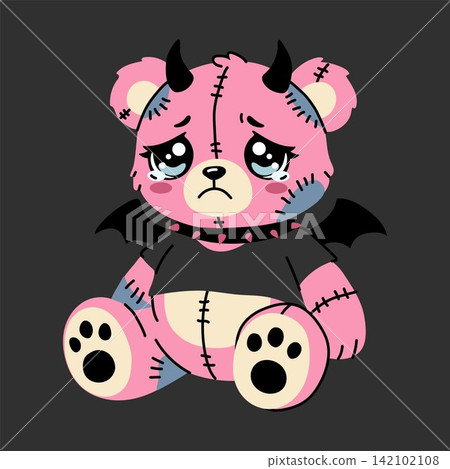 Crying Gothic Teddy Bear with Horns and Stitches Crying Gothic Teddy Bear with Horns and Stitches 142102108