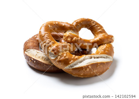 Traditional soft pretzels isolated on white background Traditional soft pretzels isolated on white background 142102594