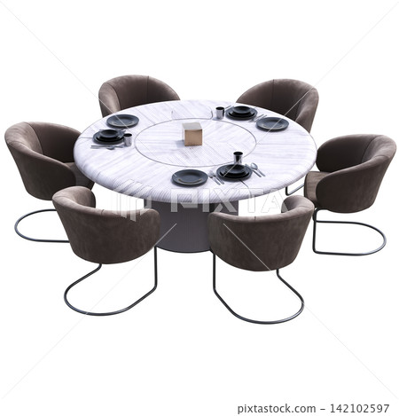 diner table isolated on transparent background, 3D illustration, cg render diner table isolated on transparent background, 3D illustration, cg render 142102597