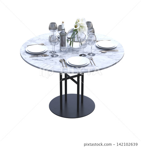 diner table isolated on transparent background, 3D illustration, cg render diner table isolated on transparent background, 3D illustration, cg render 142102639
