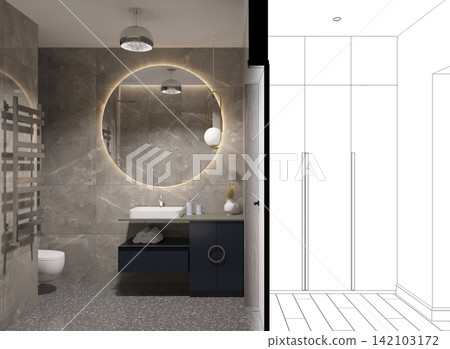 residential interior visualization, 3D illustration, cg residential interior visualization, 3D illustration, cg 142103172