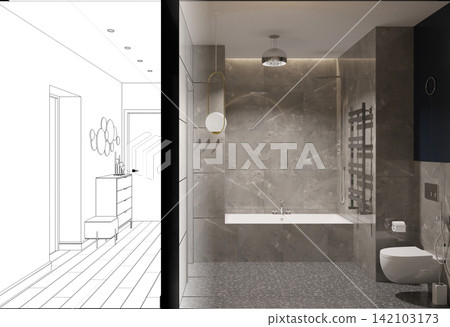 residential interior visualization, 3D illustration, cg 142103173