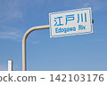 藍天下，江戶川的河道標誌牌。 142103176