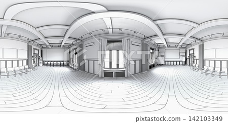 interior visualization, spherical panorama, 3D illustration 142103349