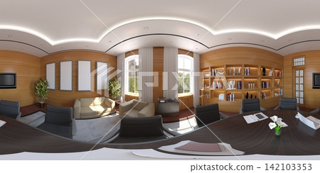 interior visualization, spherical panorama, 3D illustration 142103353