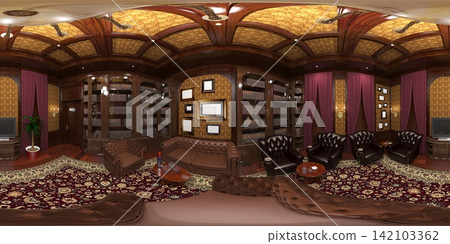 interior visualization, spherical panorama, 3D illustration 142103362