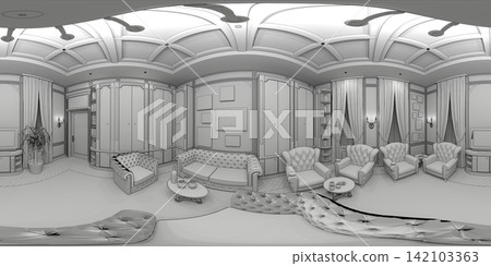 interior visualization, spherical panorama, 3D illustration interior visualization, spherical panorama, 3D illustration 142103363