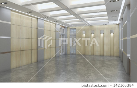 visualization of a large empty interior, 3D illustration visualization of a large empty interior, 3D illustration 142103394