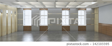visualization of a large empty interior, 3D illustration visualization of a large empty interior, 3D illustration 142103395
