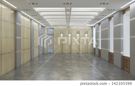 visualization of a large empty interior, 3D illustration visualization of a large empty interior, 3D illustration 142103399