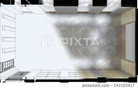 visualization of a large empty interior, 3D illustration visualization of a large empty interior, 3D illustration 142103417
