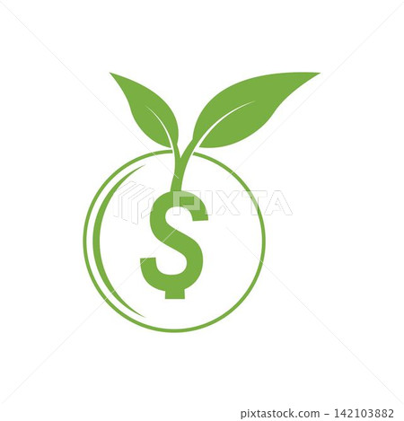 Green finance symbol with dollar sign and leaf logo design 142103882
