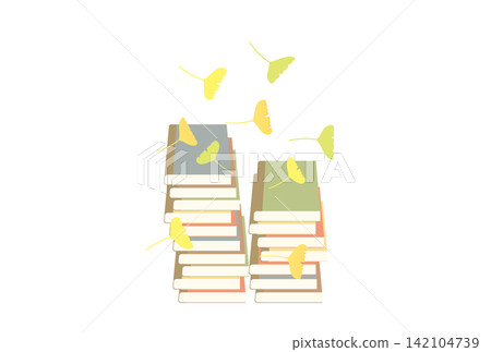 Stacks of books and ginkgo leaves Stacks of books and ginkgo leaves 142104739
