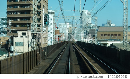 Railway lines running through urban areas and the townscape along the lines Railway lines running through urban areas and the townscape along the lines 142104938