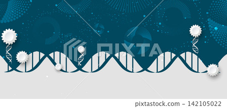Futuristic science background, DNA strands, connected neural web Futuristic science background, DNA strands, connected neural web 142105022