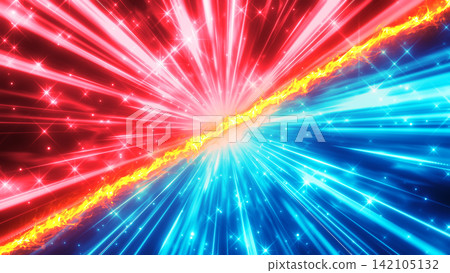 Image with a sparkling effect background featuring opposing red and blue converging lines. Image with a sparkling effect background featuring opposing red and blue converging lines. 142105132