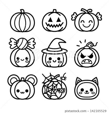 Happy cute pumpkin lineart outline isolated separated layered for coloring Happy cute pumpkin lineart outline isolated separated layered for coloring 142105529