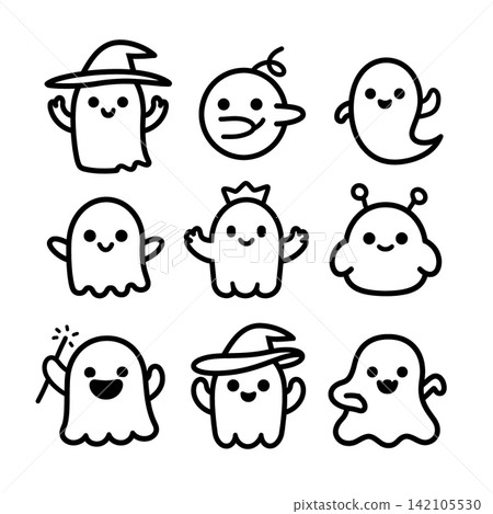 Happy ghost lineart outline for coloring separated layered isolated on white Happy ghost lineart outline for coloring separated layered isolated on white 142105530