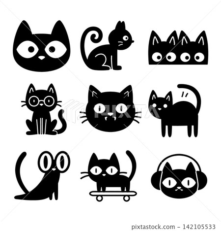 Playful isolated black cat lineart outline icon coloring layered separated 142105533