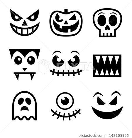 Spooky halloween face outline lineart isolated coloring separated Spooky halloween face outline lineart isolated coloring separated 142105535