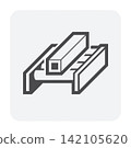 Steel square tube on conveyor belt for metal manufacturing production process 142105620