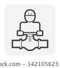 Pipeline valve operator vector icon, oil gas pipeline control, industrial worker. 142105623