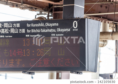Station platform departure board (electronic display board/information display) Platform 0, oblique angle 142105630