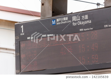 Electronic departure board at Chayamachi Station before an approaching train. Electronic departure board at Chayamachi Station before an approaching train. 142105639