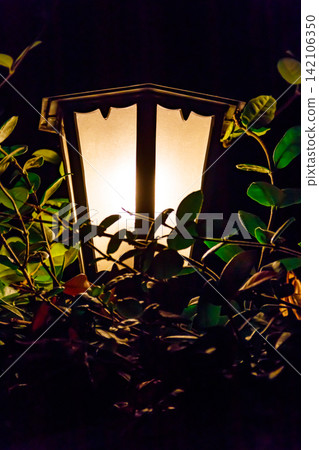Lighted vintage street lantern at night Lighted vintage street lantern at night 142106350