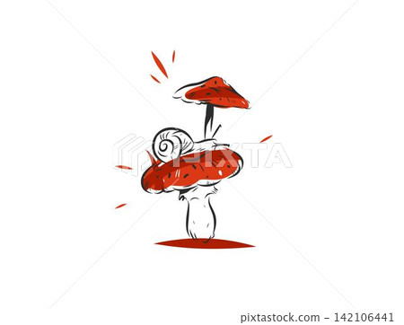 Hand Drawn Amanita Mushroom and Snail Vector Illustration, Whimsical Fly Agaric Toadstools with Snail, Magical Forest Fantasy Nature Artwork for Posters, Stickers and Graphic Design Hand Drawn Amanita Mushroom and Snail Vector Illustration, Whimsical Fly Agaric Toadstools with Snail, Magical Forest Fantasy Nature Artwork for Posters, Stickers and Graphic Design 142106441