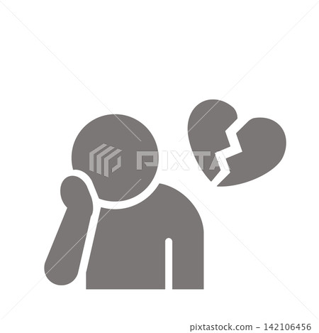 A pictogram (gray) of a person who is depressed after a breakup. A pictogram (gray) of a person who is depressed after a breakup. 142106456