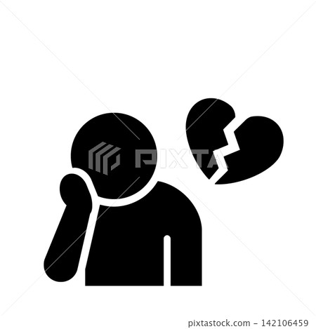 一個因分手而感到沮喪的人的象形圖(黑色)。 一個因分手而感到沮喪的人的象形圖(黑色)。 142106459