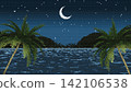8-bit pixel tropical illustration with a panorama of a tropical island and palm trees 142106538