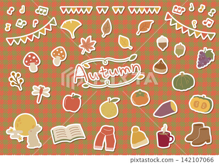Shadowed Autumn Motif Sticker-Style Icon Set Shadowed Autumn Motif Sticker-Style Icon Set 142107066