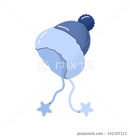 Blue winter earflap hat with pompom vector illustration Blue winter earflap hat with pompom vector illustration 142107121