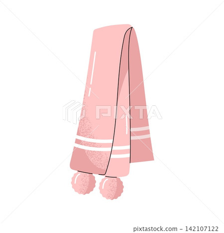 Pink winter knitted scarf with pom poms vector illustration Pink winter knitted scarf with pom poms vector illustration 142107122