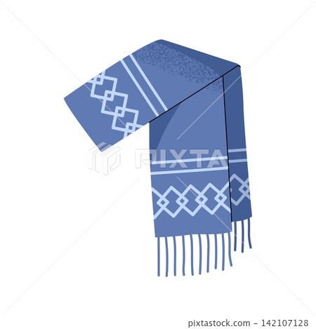 Blue knitted winter scarf with geometric pattern vector illustration 142107128