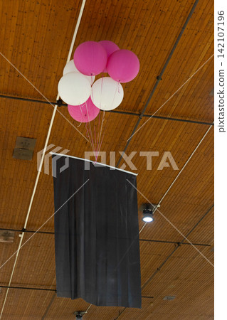 Balloons Holding Advertising Banner Balloons Holding Advertising Banner 142107196