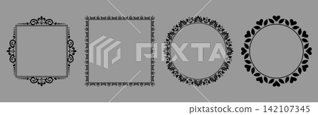 Set of decorative frames Elegant vector element for design in Eastern style, place for text. Floral black and gray frames. Lace illustration for invitations and greeting cards Set of decorative frames Elegant vector element for design in Eastern style, place for text. Floral black and gray frames. Lace illustration for invitations and greeting cards 142107345