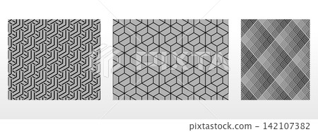 Geometric set of seamless black and gray patterns. Simple vector graphics Geometric set of seamless black and gray patterns. Simple vector graphics 142107382