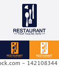 Restaurant logo with spoon and fork icon,menu design food drink concept for cafe restaurant 142108344