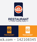 Restaurant logo with spoon and fork icon,menu design food drink concept for cafe restaurant 142108345