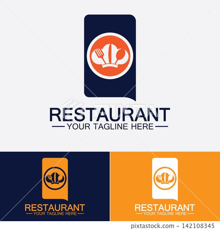 Restaurant logo with spoon and fork icon,menu design food drink concept for cafe restaurant Restaurant logo with spoon and fork icon,menu design food drink concept for cafe restaurant 142108345