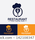 Restaurant logo with spoon and fork icon,menu design food drink concept for cafe restaurant 142108347