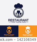 Restaurant logo with spoon and fork icon,menu design food drink concept for cafe restaurant 142108349