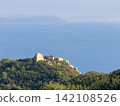 Mountain rock formations and lush forests against a backdrop of the blue sea: A natural landscape of Japan. 142108526
