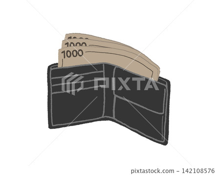 A black bifold wallet containing money A black bifold wallet containing money 142108576