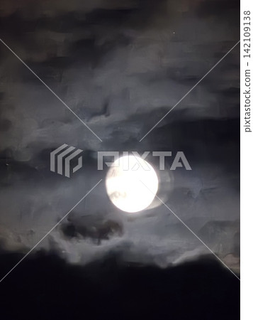 Bright full moon shining through dark night clouds Bright full moon shining through dark night clouds 142109138