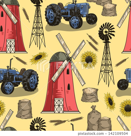 Agriculture industry pattern seamless colorful Agriculture industry pattern seamless colorful 142109504