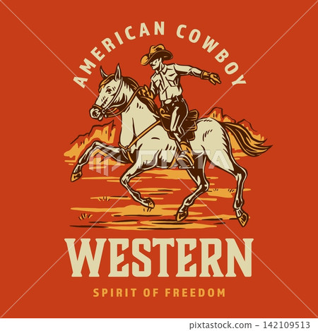 American cowboy on a horse 142109513